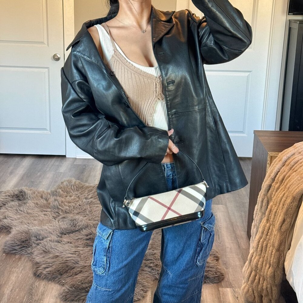Wilsons Leather Jacket Satin Lined Black 90s Minimalist Whimsy Sleek Classic